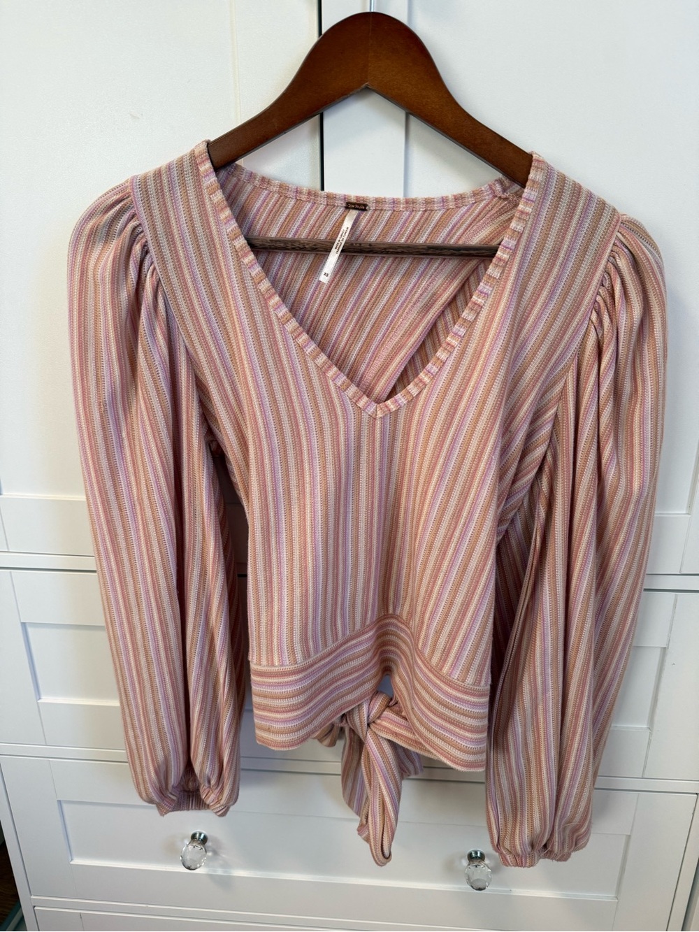 Free People Striped Blush Tie-Front V-Neck Blouse